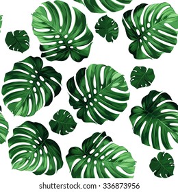 Seamless pattern of leaves monstera