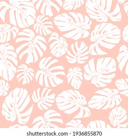 Seamless pattern with leaves of Monstera. Decorative, abstract. Suitable for curtains, wallpaper, fabrics, tiles, wrapping paper.