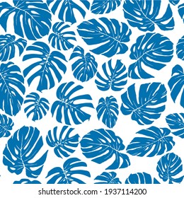 Seamless pattern with leaves of Monstera. Decorative, abstract. Suitable for curtains, wallpaper, fabrics, tiles, wrapping paper.