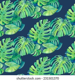 Seamless pattern with leaves of monstera plant