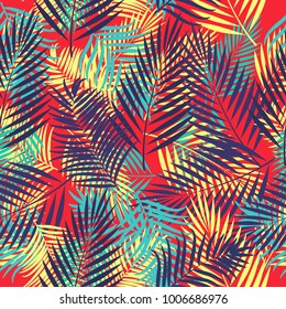 Seamless pattern of leaves monstera, tropical leaves of palm tree. Vector background.