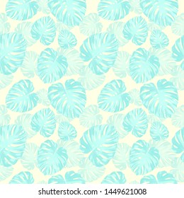 Seamless pattern of leaves monstera. Tropical vector background, vector illustration