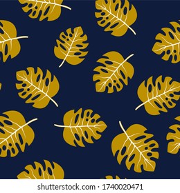 Seamless pattern of leaves monstera. Tropical leaves of palm tree. Vector background.