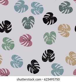 Seamless pattern of leaves monstera. Tropical leaves . Vector retro background. Color trends.