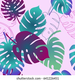 Seamless pattern of leaves monstera. Tropical leaves. Vector background.