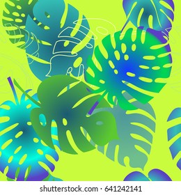 Seamless pattern of leaves monstera. Tropical leaves. Vector background.