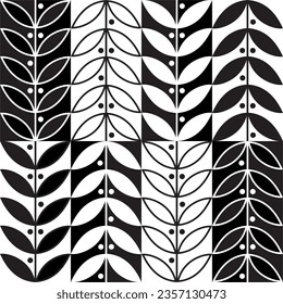 Seamless pattern with leaves motifs in black and white. Vector illustration.