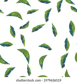 Seamless pattern from leaves of natural branches, green leaves, herbs, tropical plants. Vector illustration.
