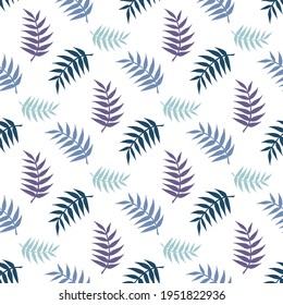 Seamless pattern with leaves in night colors on white background. Vector image. 