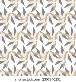 Seamless pattern with leaves in nude colors. Geometric floral retro style.