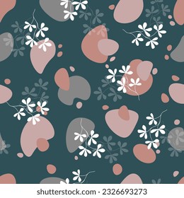 Seamless pattern with leaves on an abstract pastel background. Print for clothes, bed linen, tablecloths. Vector illustration