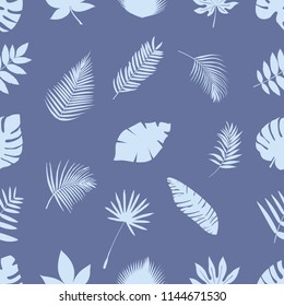 Seamless pattern of leaves on a beautiful tropical background