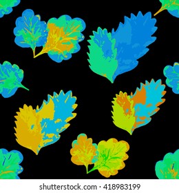 Seamless pattern with leaves on a black background vector illustration