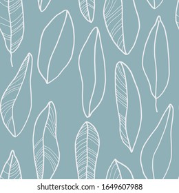 Patrón sin inconvenientes con hojas sobre fondo azul. La textura floral es perfecta para el fondo, textil, papel pintado, tarjetas, invitaciones.