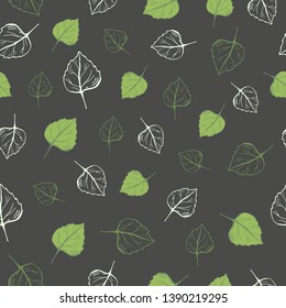 Seamless pattern of leaves on a dark background