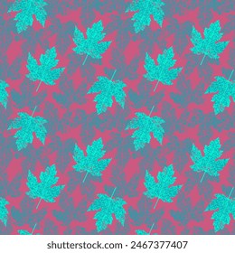 Seamless pattern of leaves on a dark blue color background. Presented through a scattered positioning of leaf. This format is suitable for printing on fabric, textiles, ceramic tiles and paper product