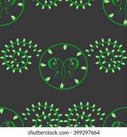 Seamless pattern with leaves on dark background