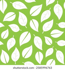 Seamless pattern leaves on a green background. Flat vector template. Vector illustration.