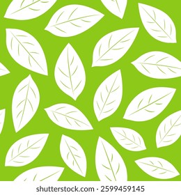 Seamless pattern with leaves on a green background. Flat vector template.
