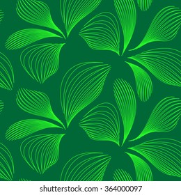 Seamless pattern with leaves on green background