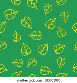 Seamless pattern of leaves on a green background