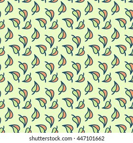 Seamless pattern with leaves on green background
