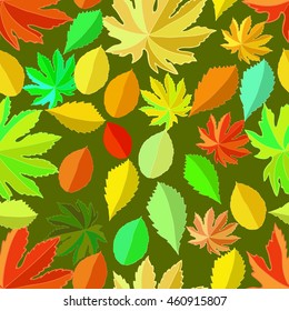 seamless pattern with leaves on green background vector illustration