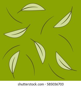 Seamless pattern with leaves on a green background. It can be used for packing of gifts, tiles fabrics backgrounds. Sample for the websites. Vector illustration.