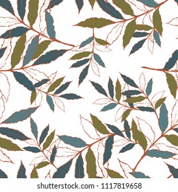 Seamless pattern with leaves on an isolated background
