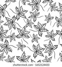 Seamless pattern with leaves on an isolated background. Coloring book for children and adults.