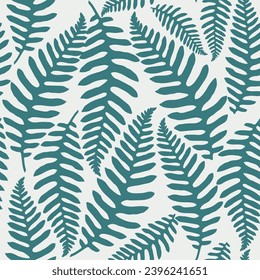 Patrón sin foco con hojas sobre el fondo de la luz. Hermosa y elegante impresión con hojas de siluetas de plantas exóticas. Diseño botánico.
