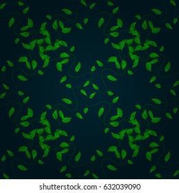 Seamless pattern with leaves on motley background. Vector illustration of blue leaves.