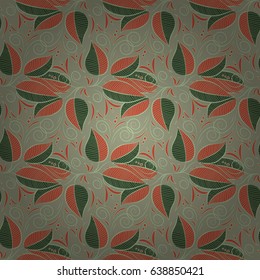 Seamless pattern with leaves on motley background. Vector illustration of blue leaves.