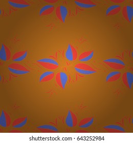 Seamless pattern with leaves on motley background. Vector illustration of blue and pink leaves.