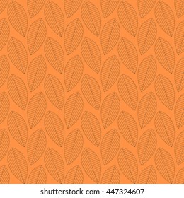 Seamless pattern of leaves on an orange background. Transparent sheet of wood. Autumn pattern.