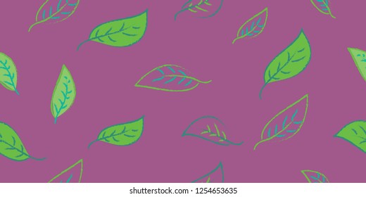 Seamless pattern with leaves on a purple background
