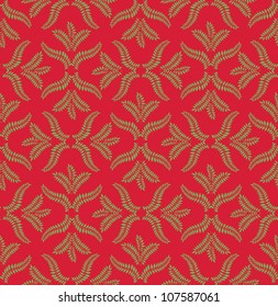 seamless pattern with leaves on red background, Print