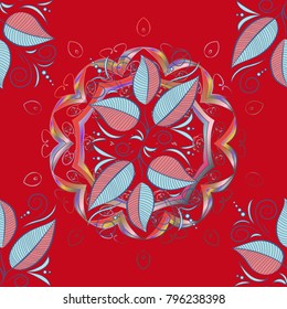 Seamless pattern with leaves on a red, neutral and blue background. Abstract modern floral vector background. Vector illustration.