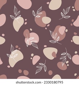 Seamless pattern with leaves on a spotted background. Brown print for clothes, bed linen, tablecloths. Vector illustration
