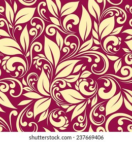 Seamless pattern, leaves on vinous background