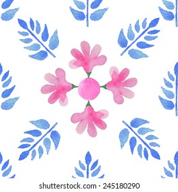 Seamless pattern with leaves on a white background. Watercolor illustrations. Vector.