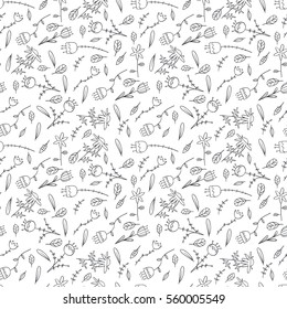 Seamless pattern with leaves on white background. Flowers vector illustration. Background for poster or cover. Figure for textiles. Wrapper for a tin can.