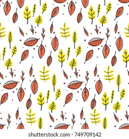Seamless pattern of leaves on white background. Background for poster or cover. Figure for textiles.