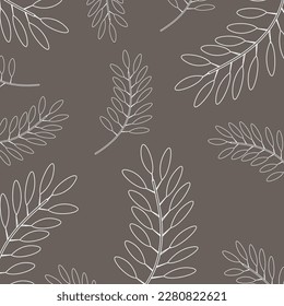 Seamless pattern with leaves outlines. Floral nature background, simple vector design.