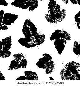 Seamless pattern with leaves paint prints isolated on white background