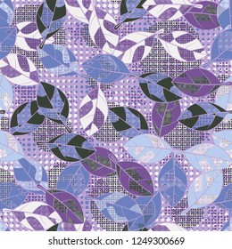 Seamless pattern. The leaves are painted in the colors of the spring landscape against the background of diverse abstraction.