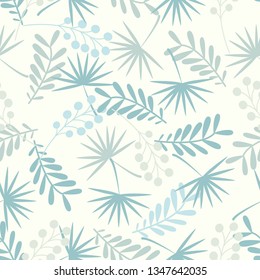 seamless pattern with leaves in pastel blue colors - vector illustration, eps