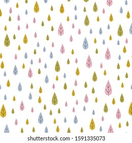A seamless pattern with leaves or pastel winter and autumn trees