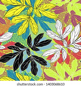 Seamless pattern with leaves of peony
