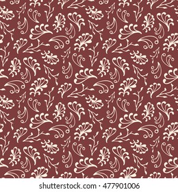 Seamless pattern with  leaves, petals. Decorative floral background. Plant doodle ornament.